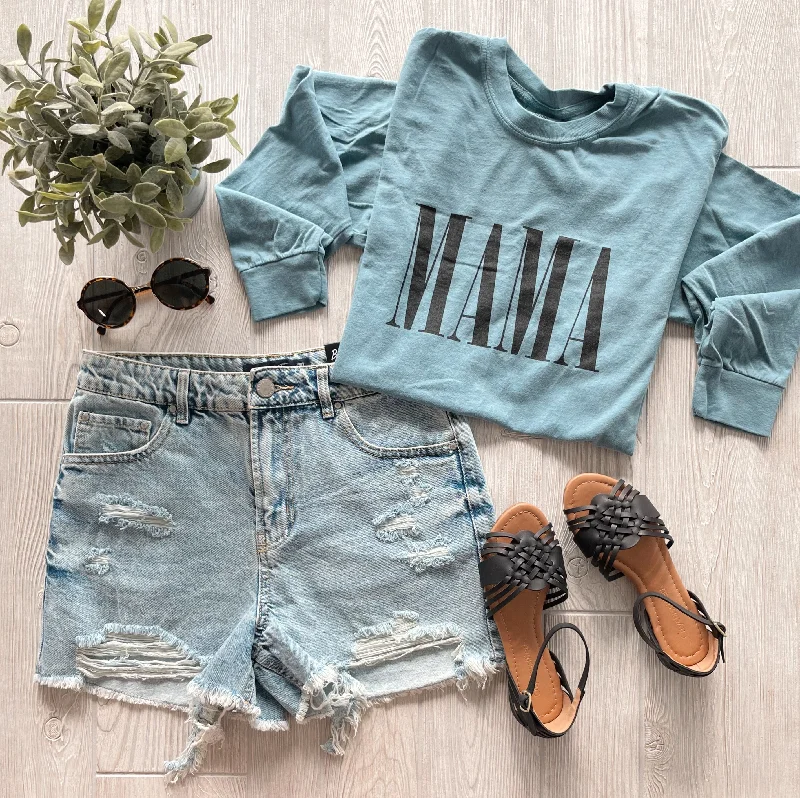 Yoga Tops for Core Flexibility -MAMA • Ice Blue Long Sleeve