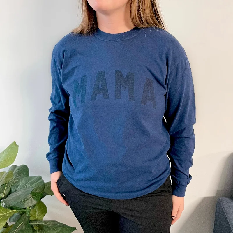 Yoga Tops for Studio and Training -MAMA • Tonal Navy Long Sleeve