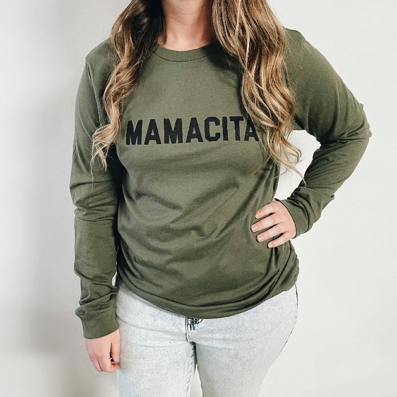 Soft Cotton Yoga Tops for Comfort -Mamacita • Olive Long Sleeved