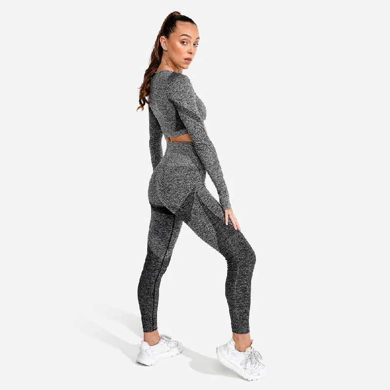 Comfortable Yoga Tops for Every Pose -Marl Seamless Crop Top - Oynx