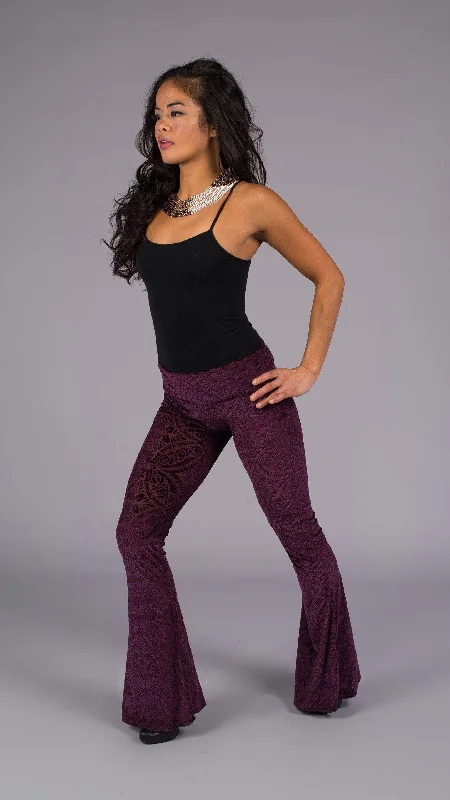 Flexible Yoga Pants for Active Women -Plum Burnout Velvet Slim Bells