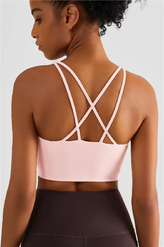 Yoga Bar for Lean Muscle -Soft Marshmallow Strappy Sports Bra