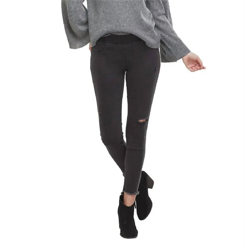 Premium Yoga Shorts for Flexibility and Stretch -Max Distressed Denim Legging In Black Premium Yoga Shorts for Flexibility and Stretch -Max Distressed Denim Legging In Black