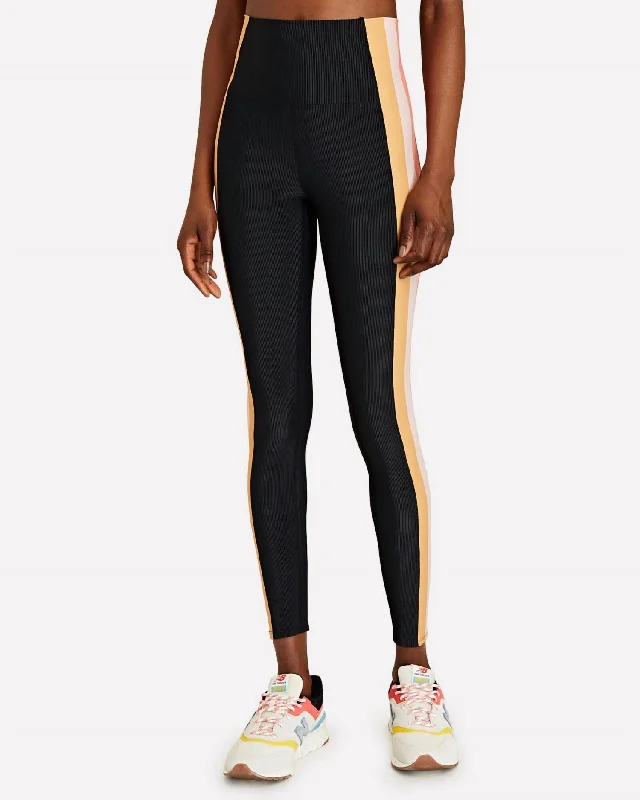 High-Waisted Yoga Shorts for Yoga -Megan Legging In Coral Stripe