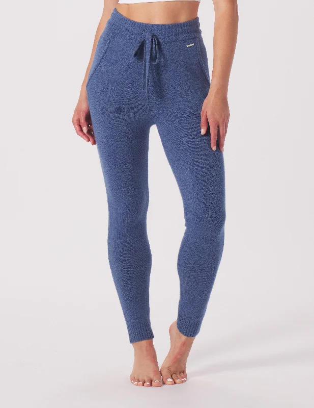 Yoga Pants with Smooth Waistband -Merino Jogger: Washed Blue