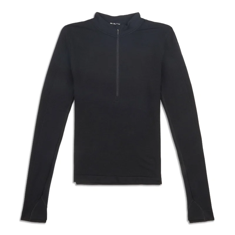 Women's Yoga Tops with Stretch Fabric -Merino Wool-Blend Base Layer Half Zip - Resale