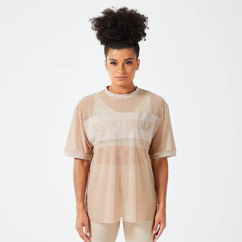 Women's Yoga Tops for Daily Wear -Mesh Glitch Tee - Cobblestone