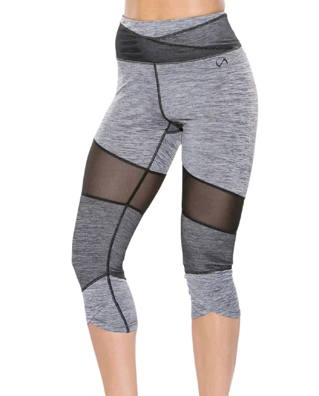 Yoga Shorts for Deep Stretch Workouts -Mesh Panel Brigitte Capri In Graphite