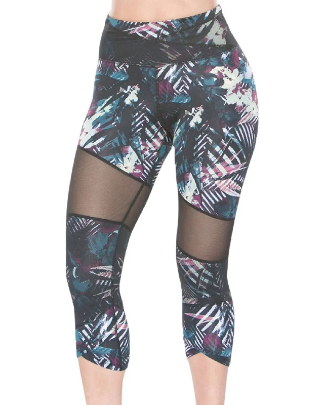 Yoga Shorts for Active Lifestyles -Mesh Panel Brigitte Capri Leggings In Paradise