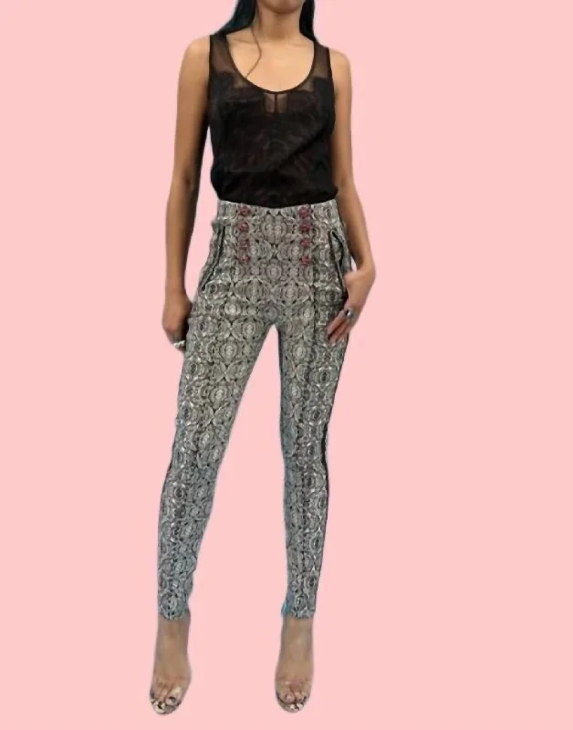 Yoga Shorts for Hot Yoga -Metallic Jacquard Pant In Black And White