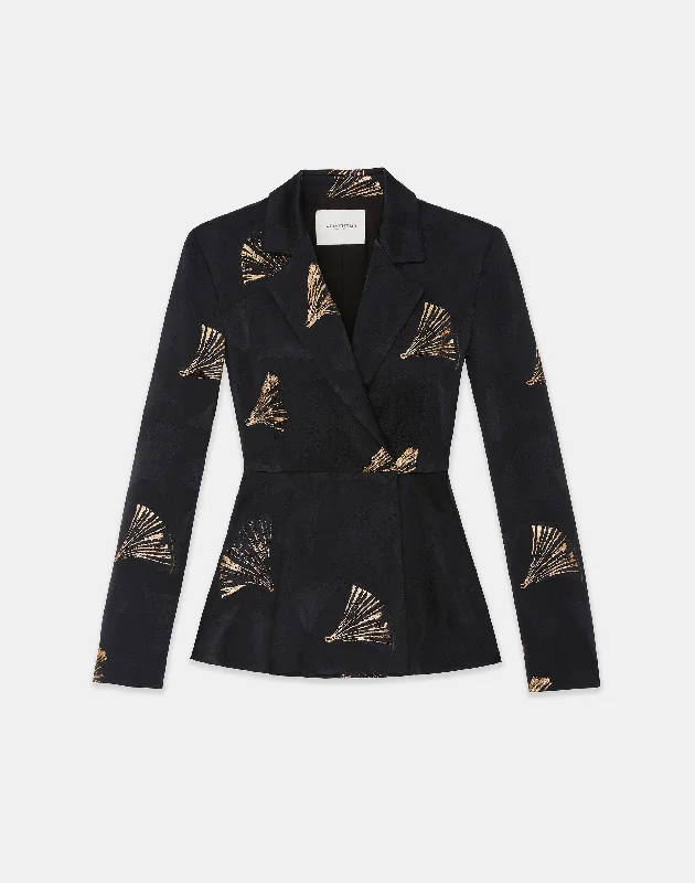 Yoga Shorts for Mobility and Flexibility -Metallic Leafed Pages Jacquard Blazer