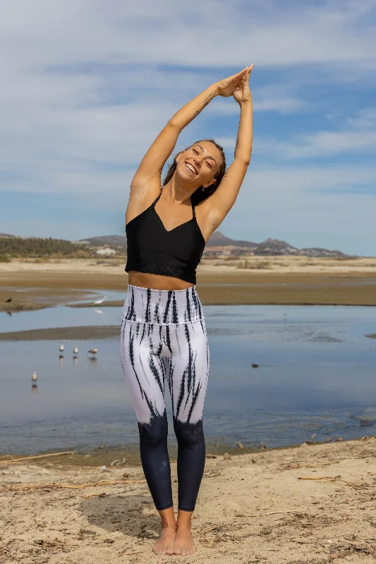 Yoga Pants for Yoga Practice -Mia  - B/W Batik Tie Dye - 7/8  Legging (High-Waist) - LIMITED EDITION
