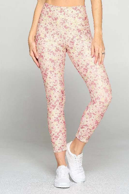 Yoga Pants with All-Day Comfort -Mia -  Cherry Mix Garden 7/8 Legging (High-Waist)