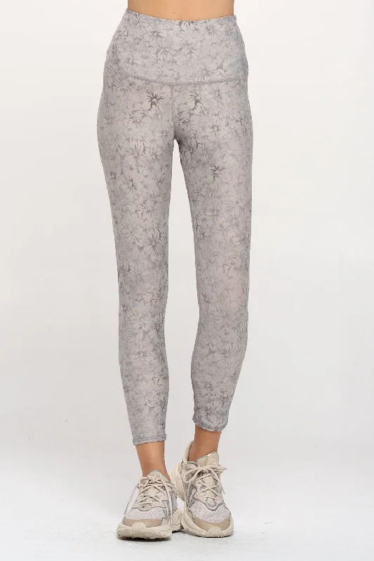 Yoga Pants for Long Workouts -Mia - Dove Faded Floral Stamp 7/8 Legging (High-Waist)