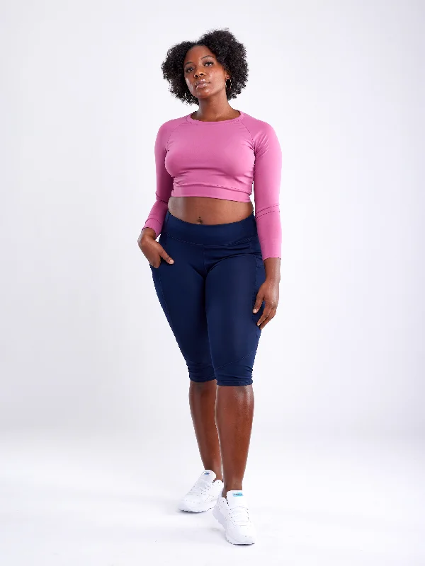 Breathable Yoga Shorts for Summer -Mid-Rise Capri Fitness Leggings with Side Pockets