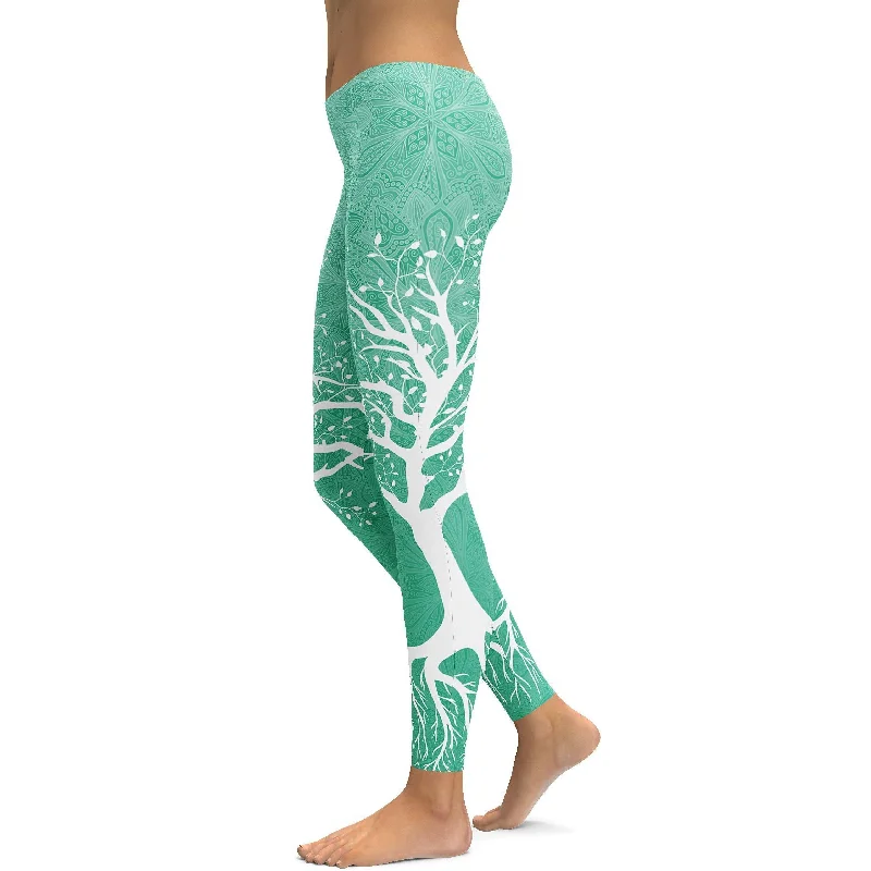 Premium Yoga Pants for Performance -Mint Green Tree of Life Leggings