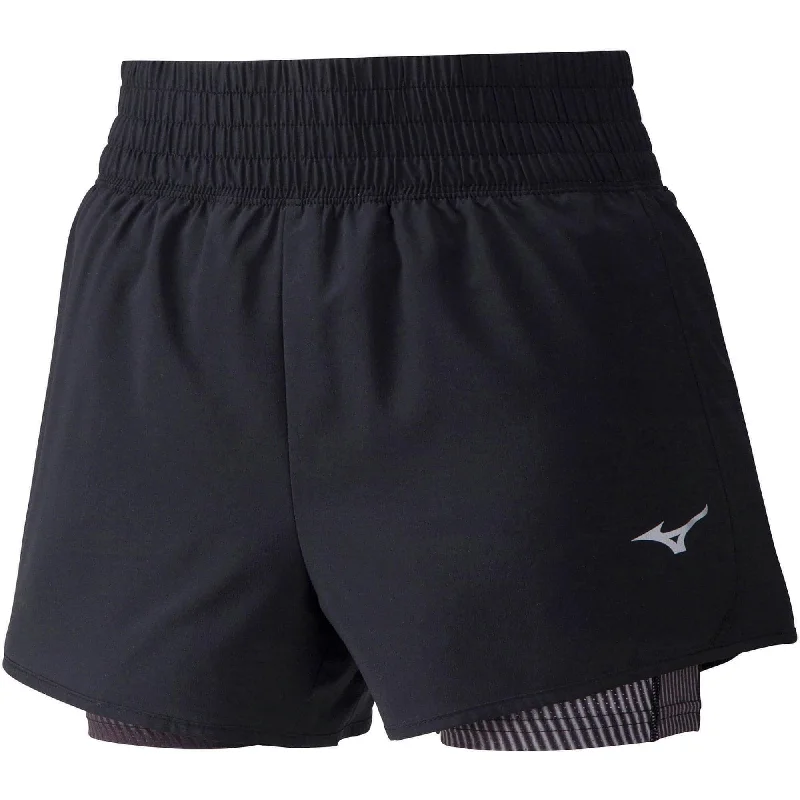 Yoga Shorts for Everyday Use -Mizuno 4.5 inch 2 In 1 Womens Running Shorts - Black