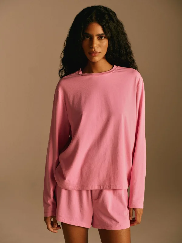 Soft Yoga Tops for Every Practice -Modal Long Sleeve T-shirt - Candy Pink