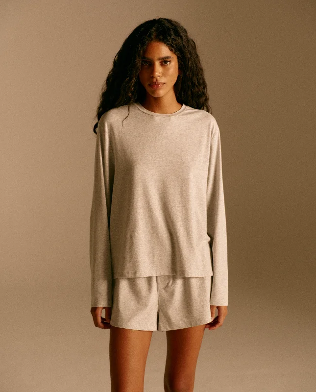 Yoga Tops with Full Coverage -Modal Long Sleeve T-shirt - Light Grey Melange