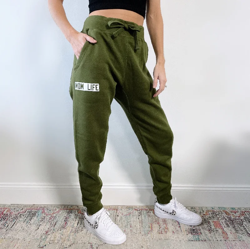 Breathable Full-Length Yoga Pants -Mom Life • Olive Joggers