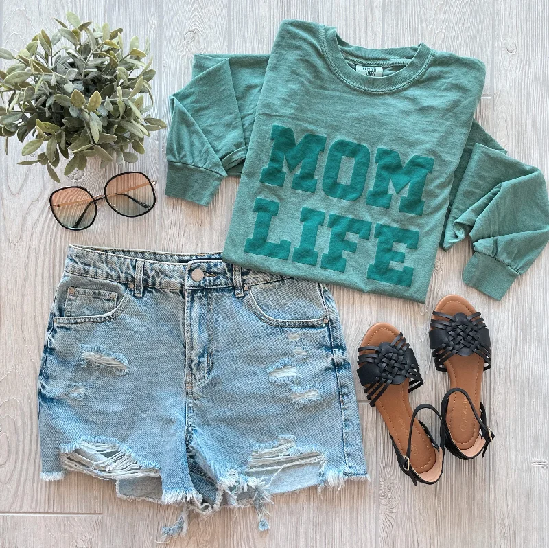 Yoga Tops for Deep Stretching Poses -MOM LIFE teal puff • Comfort Long Sleeve