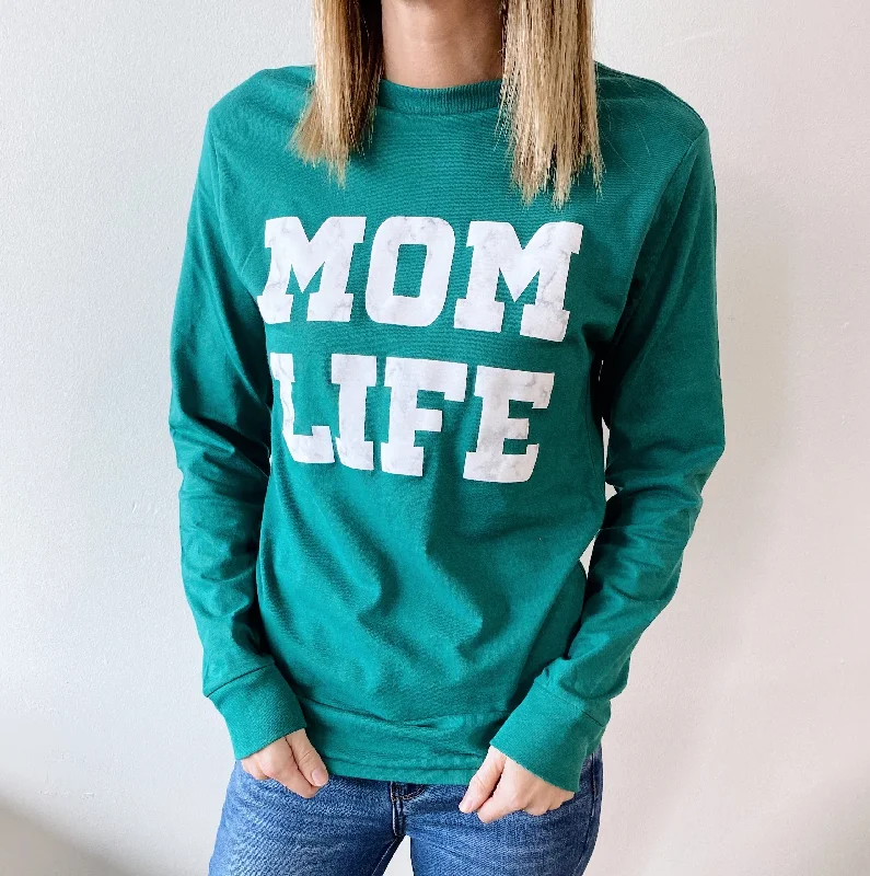 Women's Yoga Tops for Flexibility and Comfort -Mom Marble • Emerald Long Sleeve