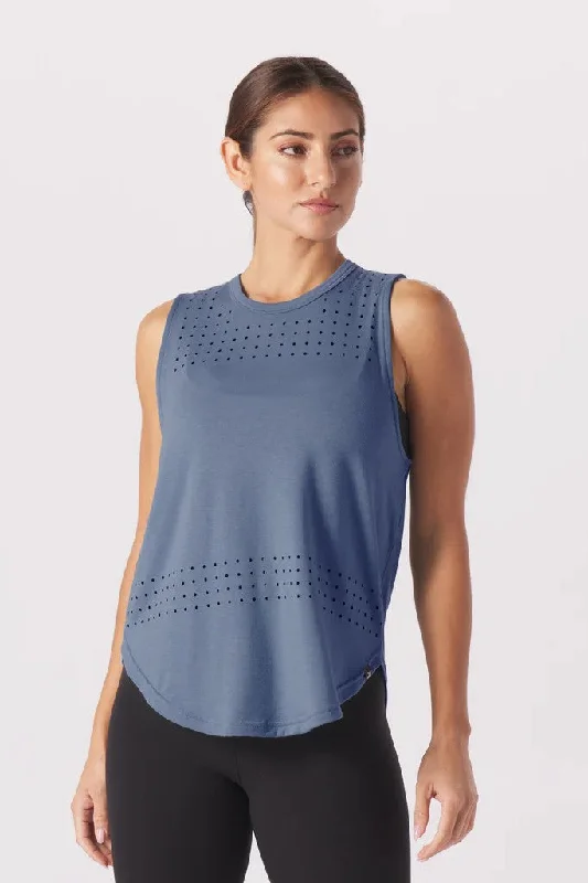 Women's Yoga Shorts for Ease of Movement -Mood Tank - Washed Blue