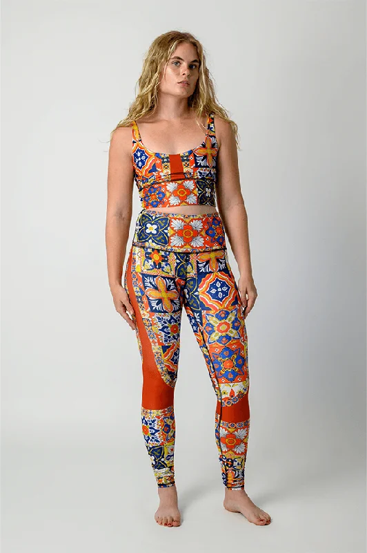 Yoga Pants for Intense Stretching -Mosaic in Sienna  Printed Yoga Leggings