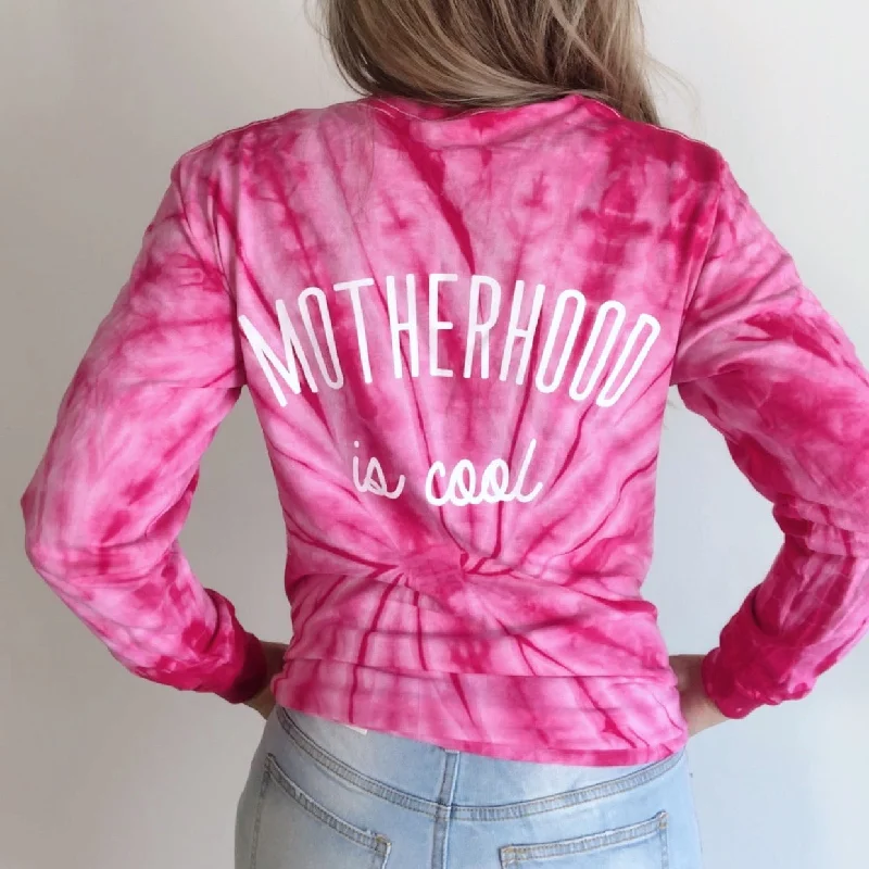 Breathable Yoga Tops for Hot Yoga Practice -Motherhood is Cool • Pink Longsleeve Tie-Dye