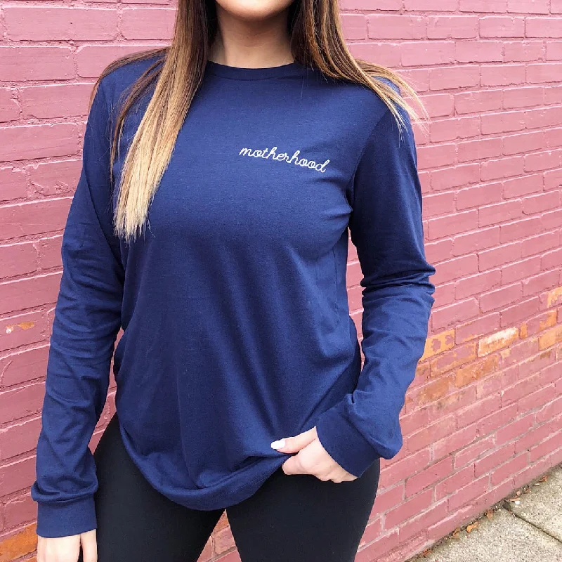 Yoga Tops with Built-In Support Bra -Motherhood Long Sleeve • Navy