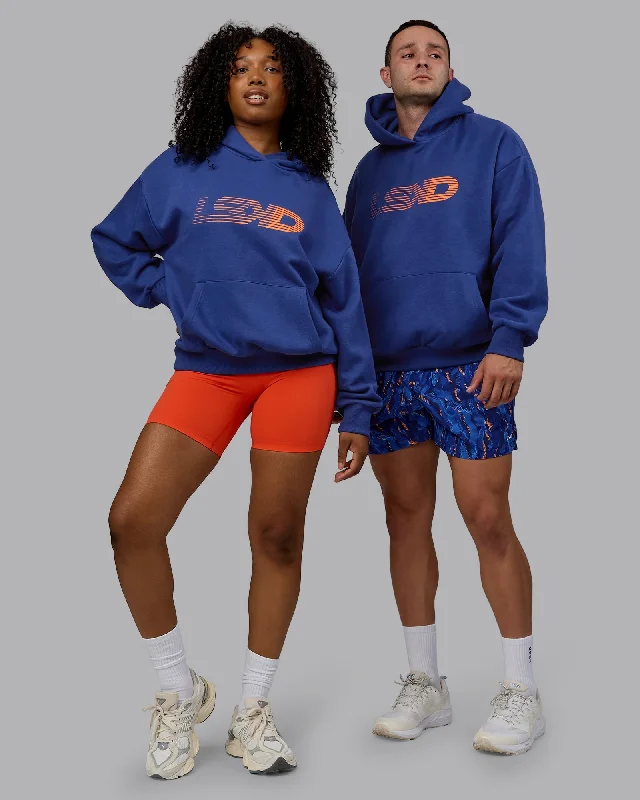 Yoga Tops for Studio and Training -Unisex Motion Hoodie Oversize - Galactic Cobalt-Vibrant Orange
