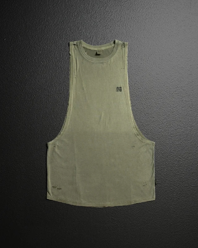 Performance Yoga Tops for Flexibility -MOTO DISTRESSED BRO TANK - OLIVE