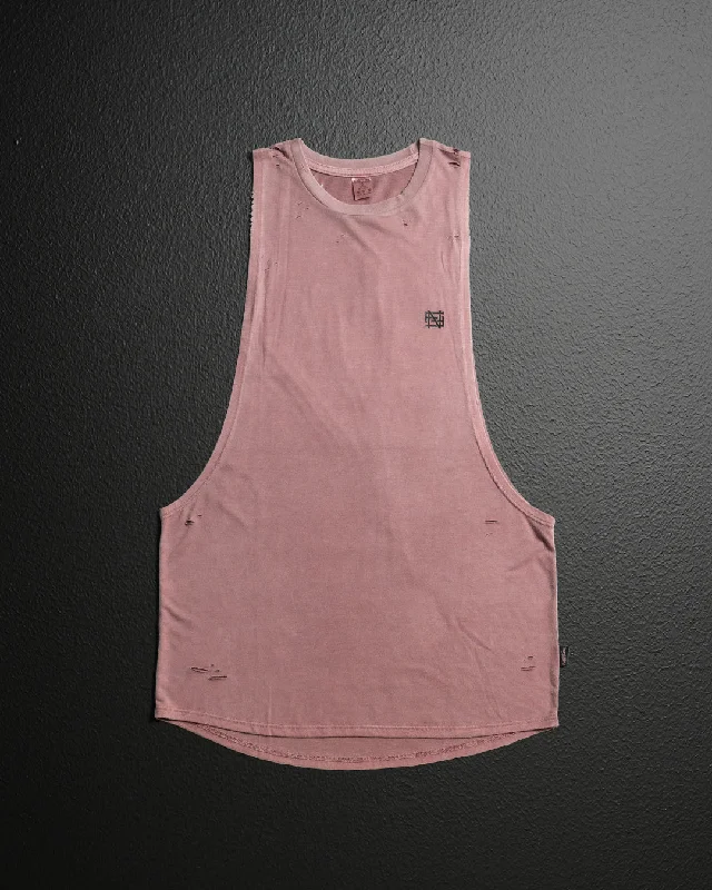 Women's Yoga Tops with Mesh Panels -MOTO DISTRESSED BRO TANK - MAROON