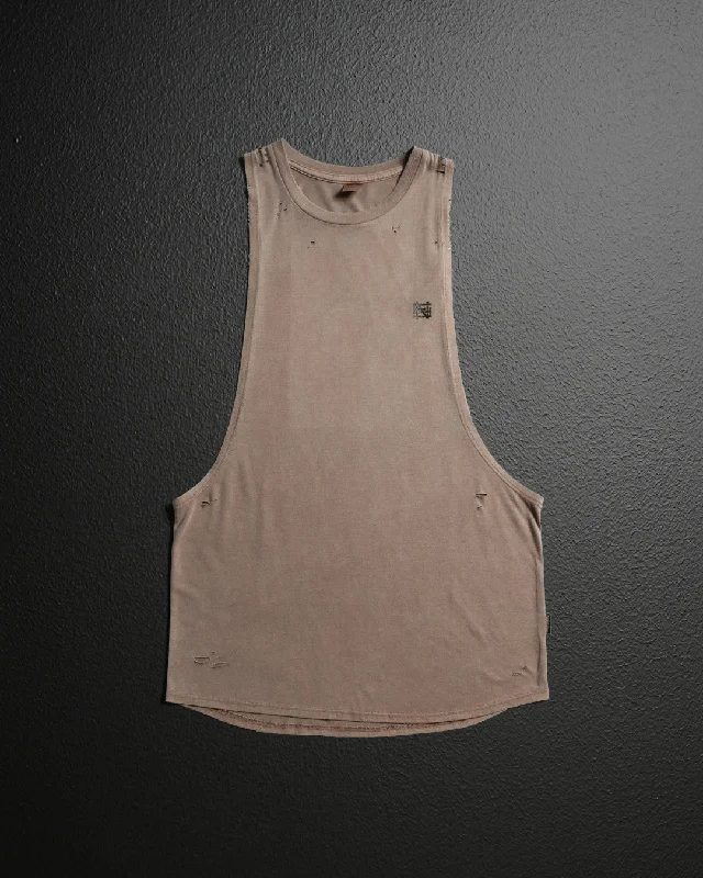 Yoga Tops for High-Intensity Training -MOTO DISTRESSED BRO TANK - EARTH