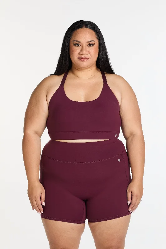 Stretchable Yoga Shorts for Active Women -MOVEMENT MID SHORT NO FRONT SEAM BURGUNDY
