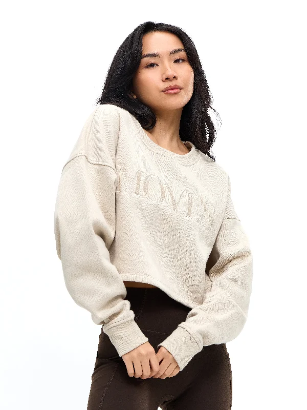 High Neck Yoga Tops for Comfort -Moves Fleece Crop Pullover - Bone