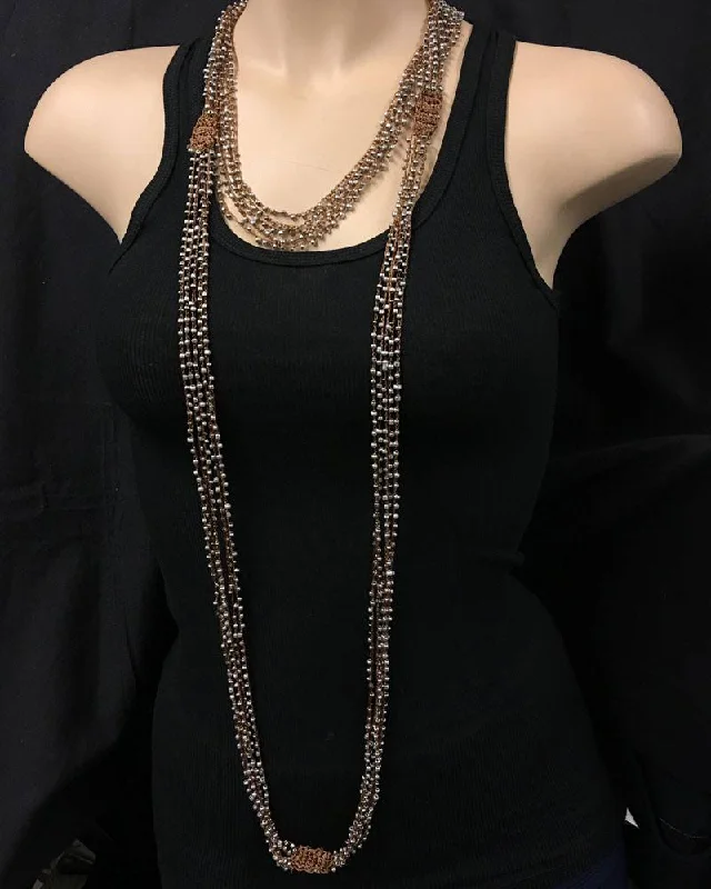 Affordable Yoga Shorts -Multi Strand Beaded Necklace Silver Beads