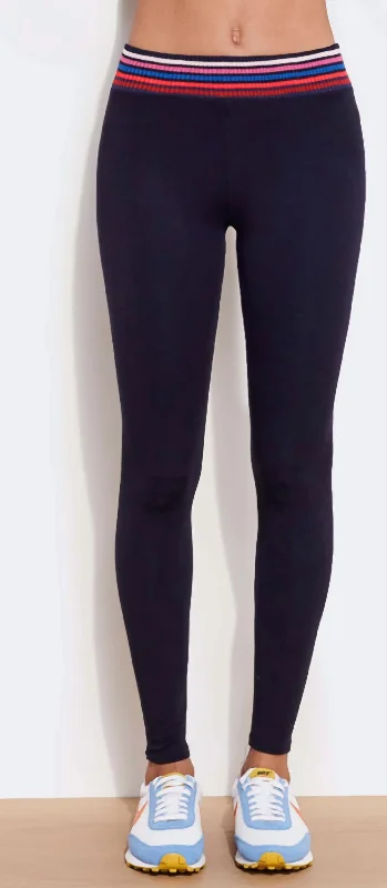 Yoga Shorts for Deep Stretching Poses -Multicolor Waistband Yoga Pant In Navy