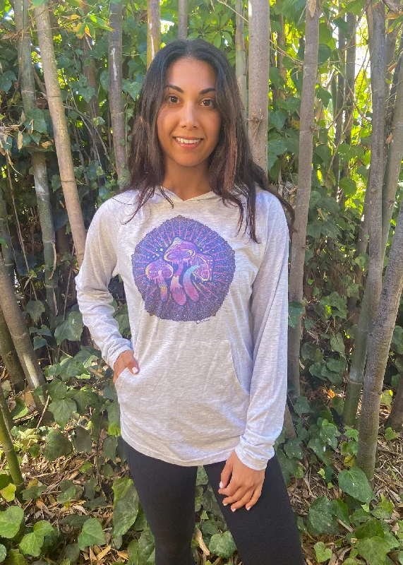 Yoga Tops for Relaxed Fit and Flexibility -Mushroom Trilogy Hoodie Tee With Incredible Sunset Yoga Tops for Relaxed Fit and Flexibility -Mushroom Trilogy Hoodie Tee With Incredible Sunset