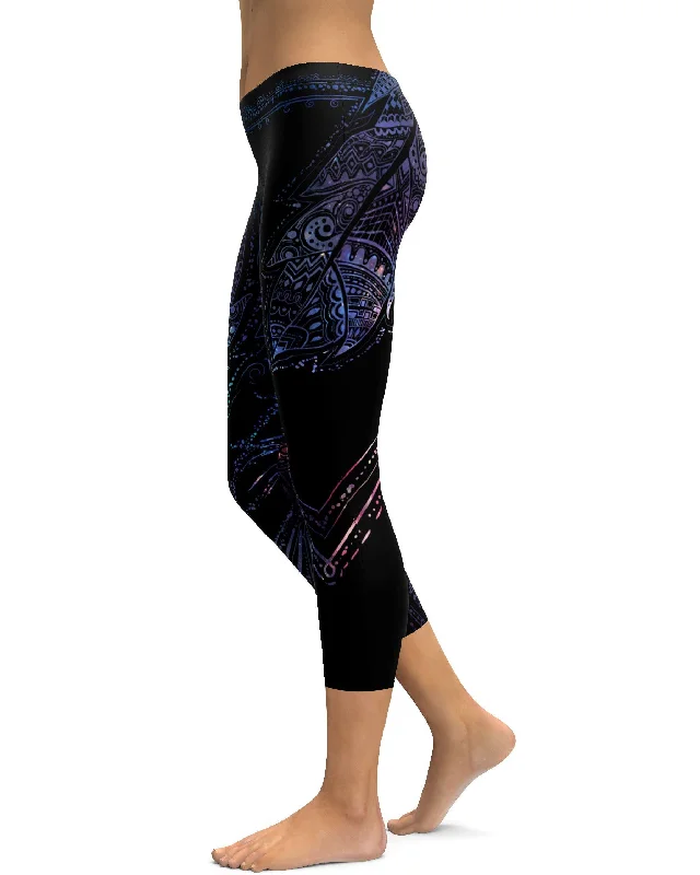 Full-Waisted Yoga Pants for Support -Mystic Feather Capris