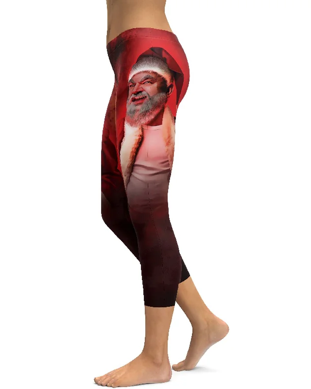Wide Waistband Yoga Pants -Nasty Santa Christmas Capris