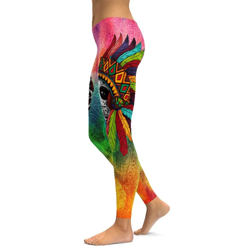 Yoga Pants for Stretching and Strengthening -Native American Sugar Skull Leggings