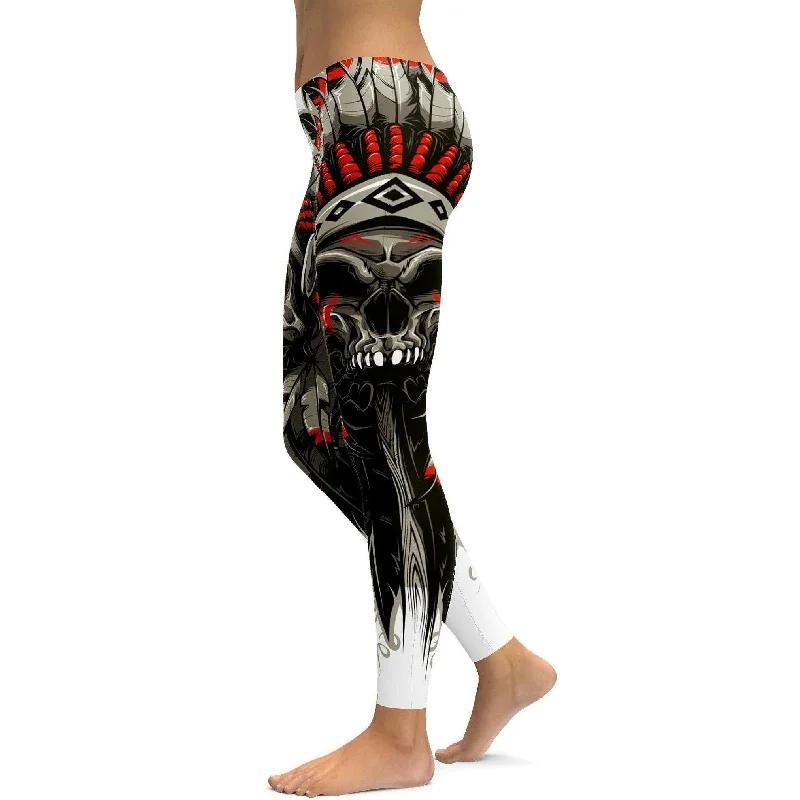 Yoga Pants for Athletic Women -Native Chief Skull Leggings