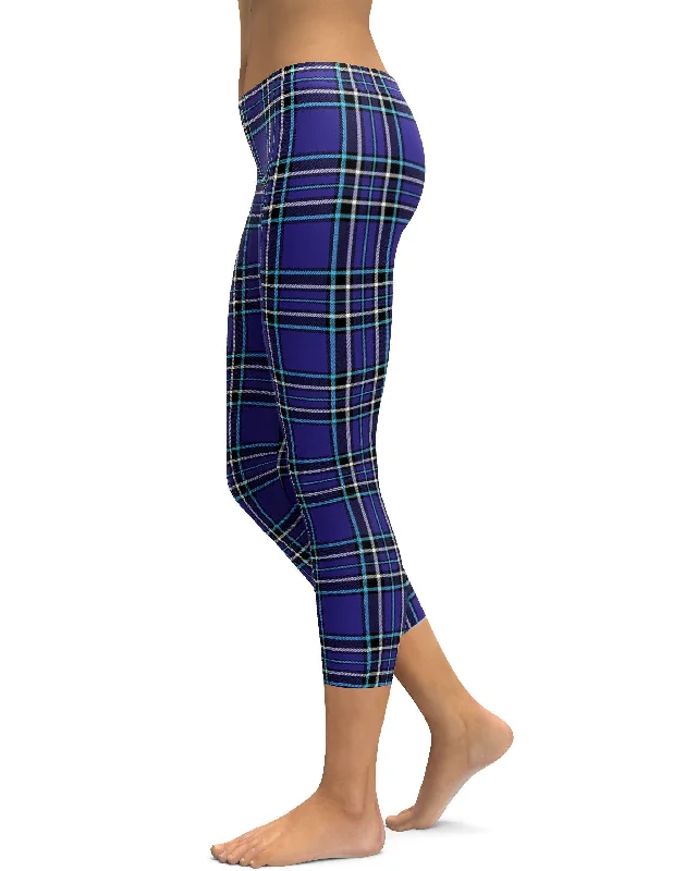 Stylish Leggings for Yoga and Gym -Navy Blue Tartan Capris