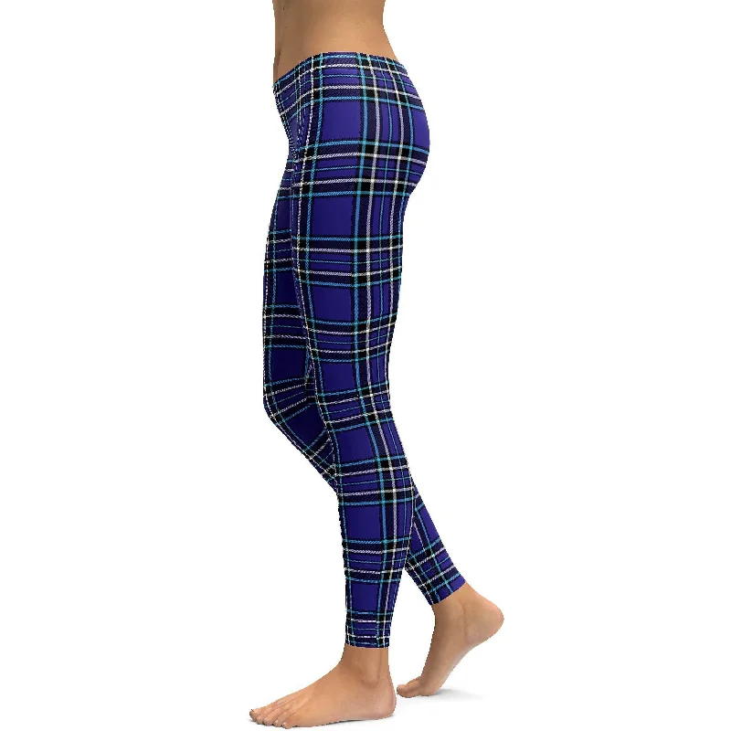 Comfortable Yoga Pants for Restorative Yoga -Navy Blue Tartan Leggings