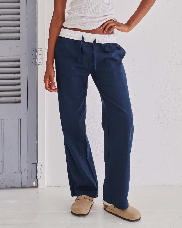 Plus Size Leggings for Yoga -Navy & White Flipin' Linen Trouser