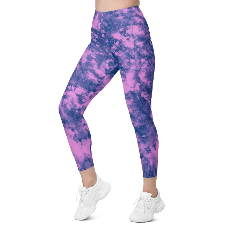 Comfortable Full-Length Yoga Pants for Stretching -Navy Glaze Leggings with Pockets