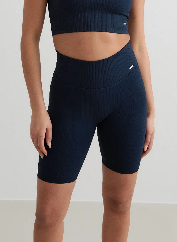Stylish Yoga Shorts for Daily Fitness -Navy Ribbed Biker Shorts
