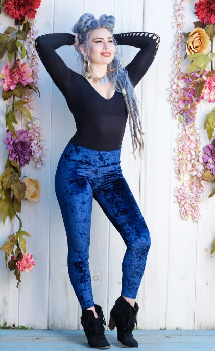 Comfortable Yoga Pants for Long Poses -Navy Velvet Leggings