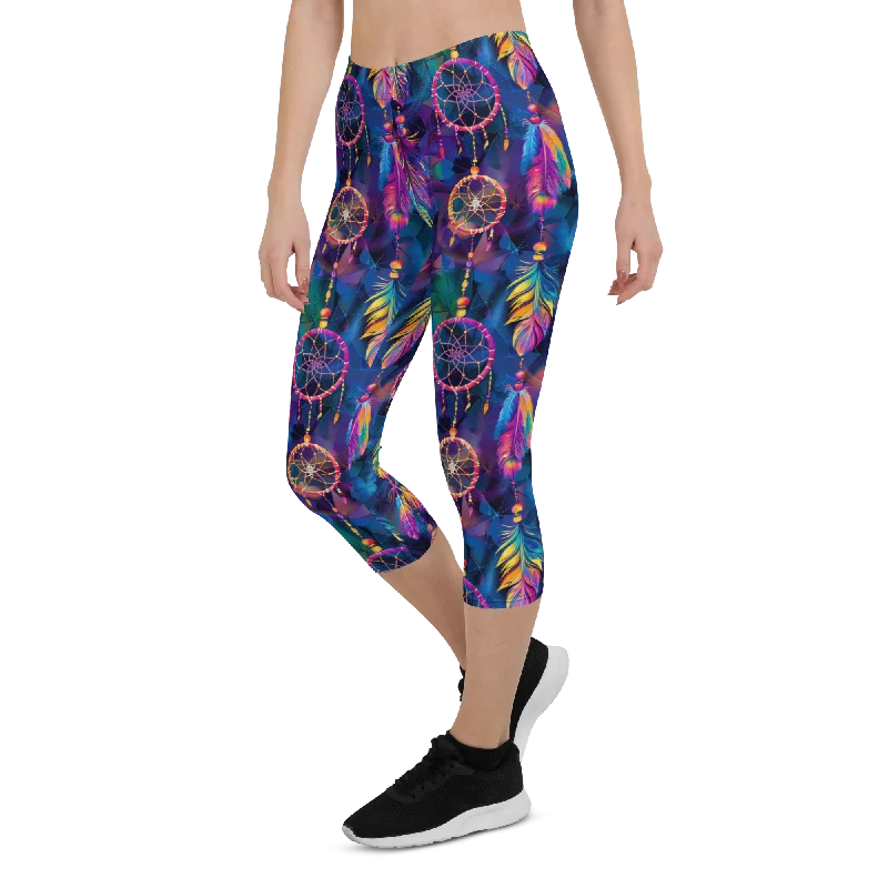 Eco-Friendly Yoga Pants -Neon Dreamcatcher Capris